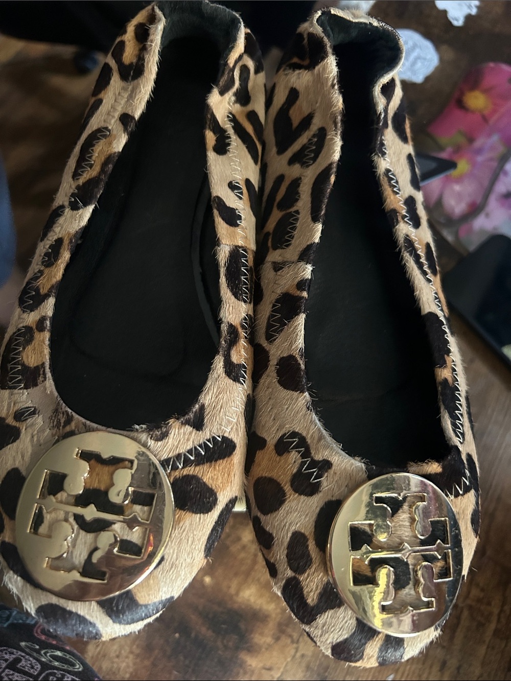 Tory Burch Leopard-Print Ballet Flats with Gold Logo